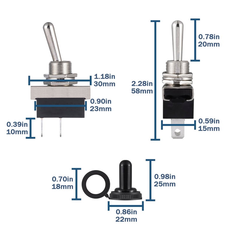 VEXUNGA KN3D-101 Toggle Switch 12V 25A 2 Pin 2 Position On Off SPST Switches with Waterproof Cover for Car (Pack of 2pcs) - Image 2